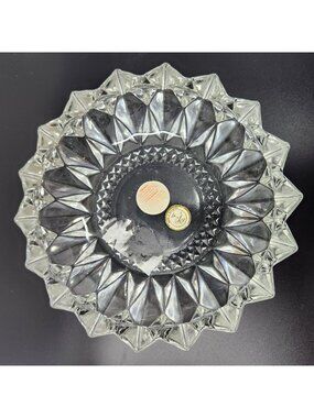 Vintage Kig Indonesia Crystal Glass Diamond Point Pattern Ashtray Cut Glass Cand